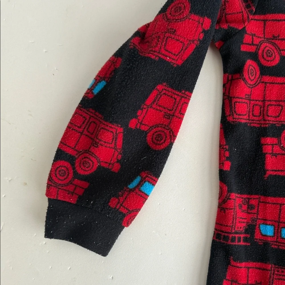 Carter’s Boys 4T Red and Black Fire Truck Fleece  Zip up Footed Pajamas